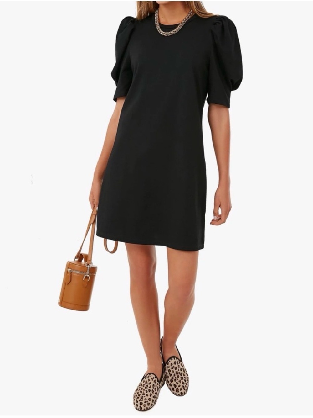 Pomander Place Tuckernuck Stella Black T-Shirt Dress Puff Sleeves Size M